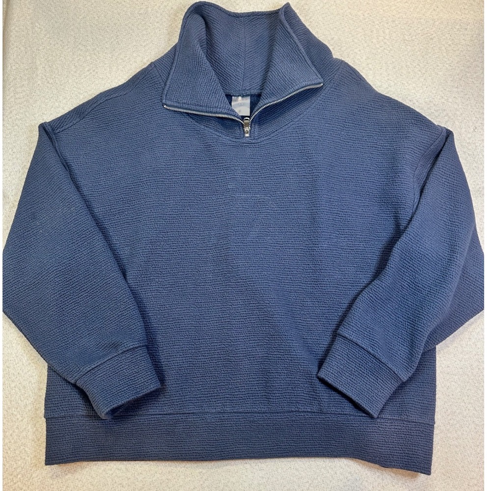 CALIA Pullover Sweatshirt Womens XL Blue Cotton Quarter Zip Waffle Knit Top